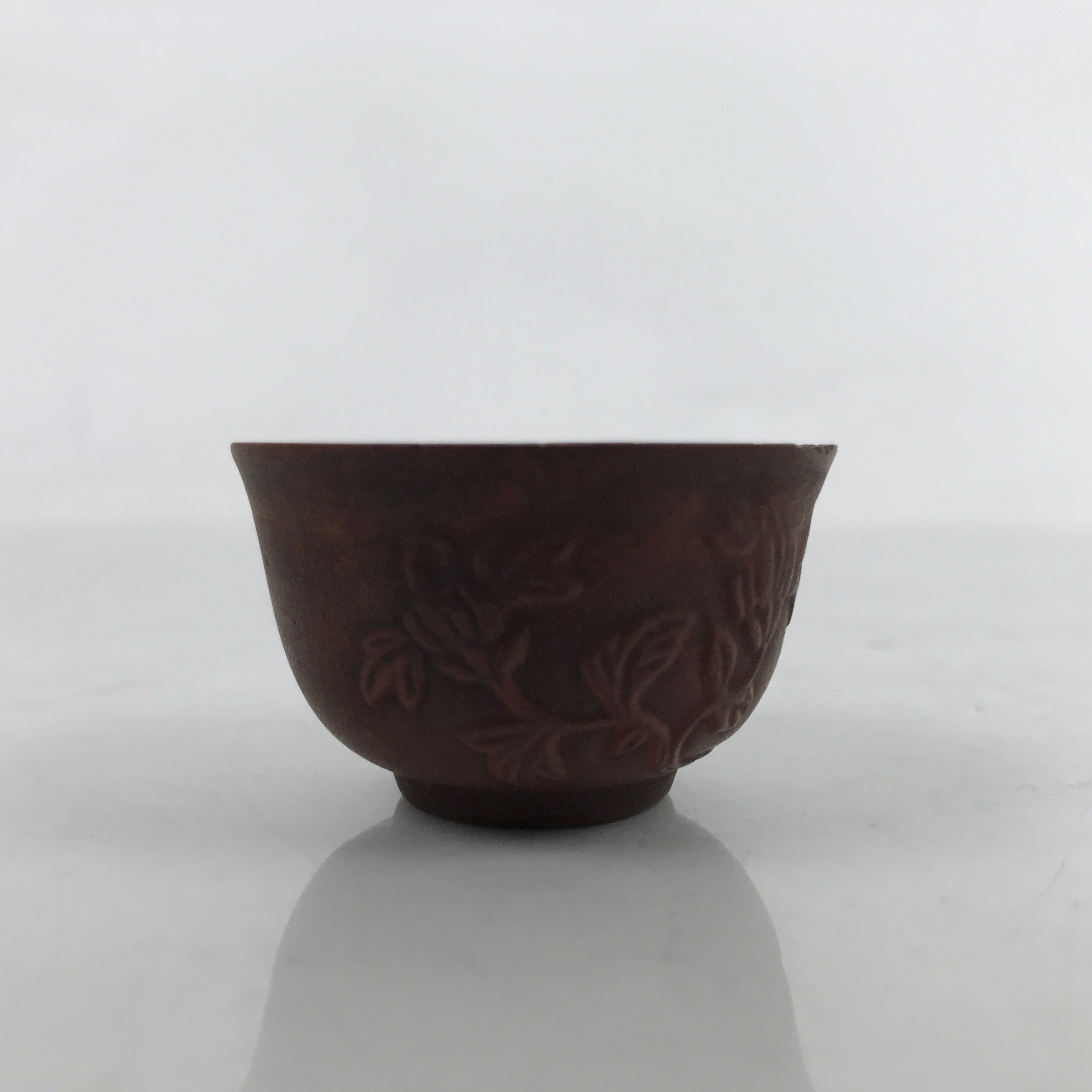 Japanese Porcelain Sake Cup Vtg Tsubomi Ochoko Chrysanthemum Kiku Brown G269