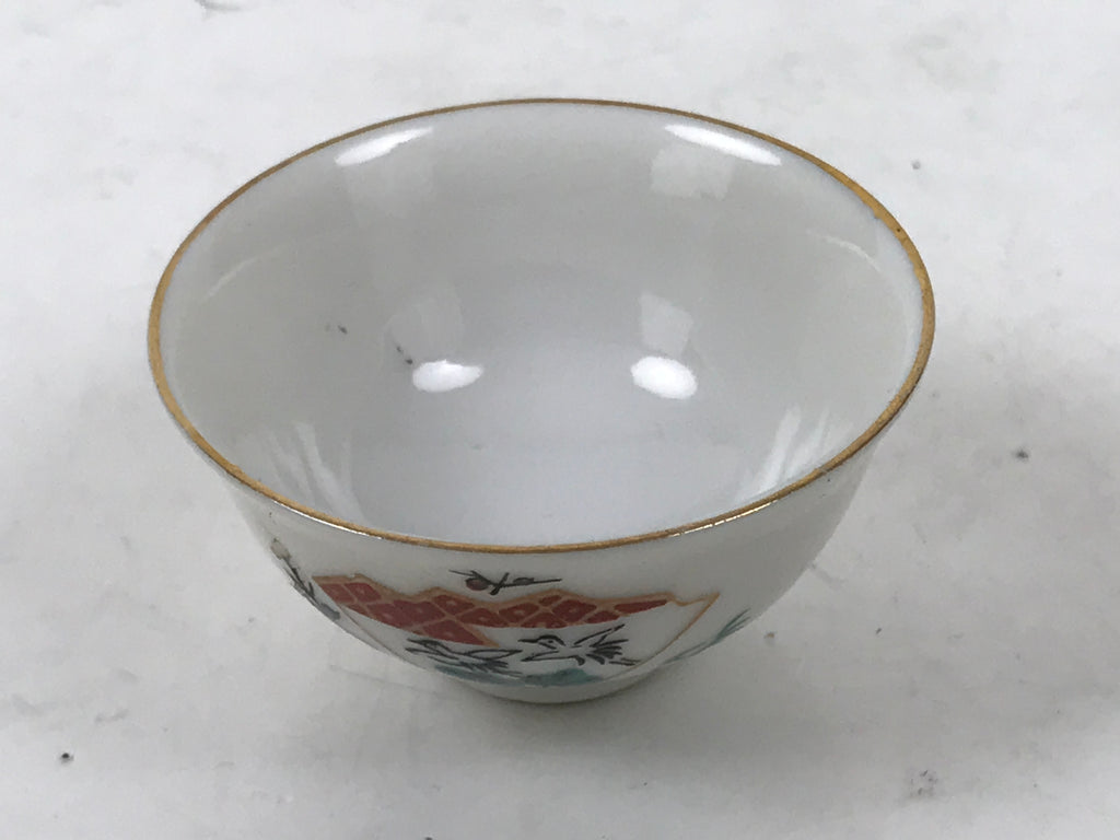 Japanese Porcelain Sake Cup Vtg Tsubomi Ochoko Folding Fan Shochikubai Bird G295