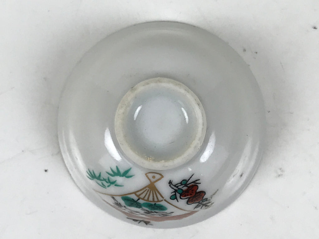 Japanese Porcelain Sake Cup Vtg Tsubomi Ochoko Folding Fan Shochikubai Bird G295