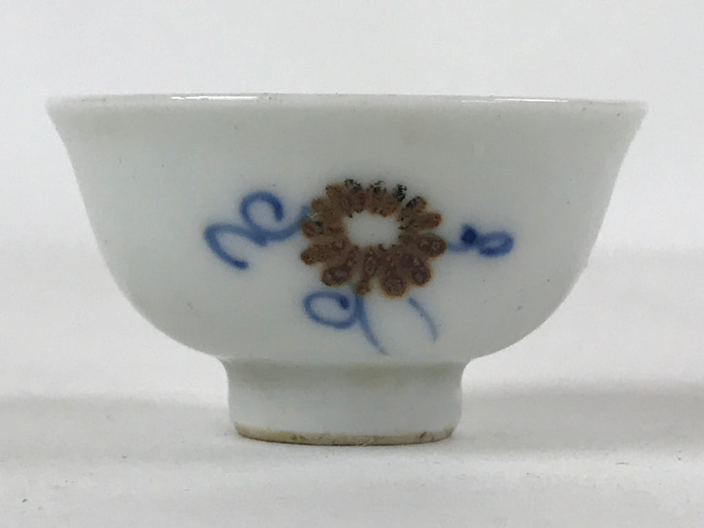 Japanese Porcelain Sake Cup Vtg Tsubomi Ochoko Guinomi Blue White Flowers G131