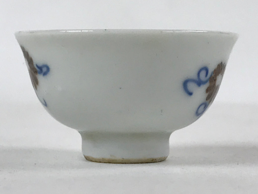 Japanese Porcelain Sake Cup Vtg Tsubomi Ochoko Guinomi Blue White Flowers G131