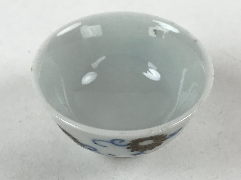 Japanese Porcelain Sake Cup Vtg Tsubomi Ochoko Guinomi Blue White Flowers G131