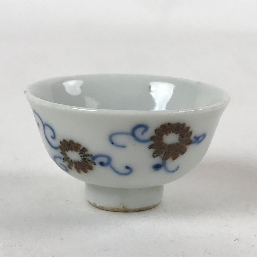 Japanese Porcelain Sake Cup Vtg Tsubomi Ochoko Guinomi Blue White Flowers G131