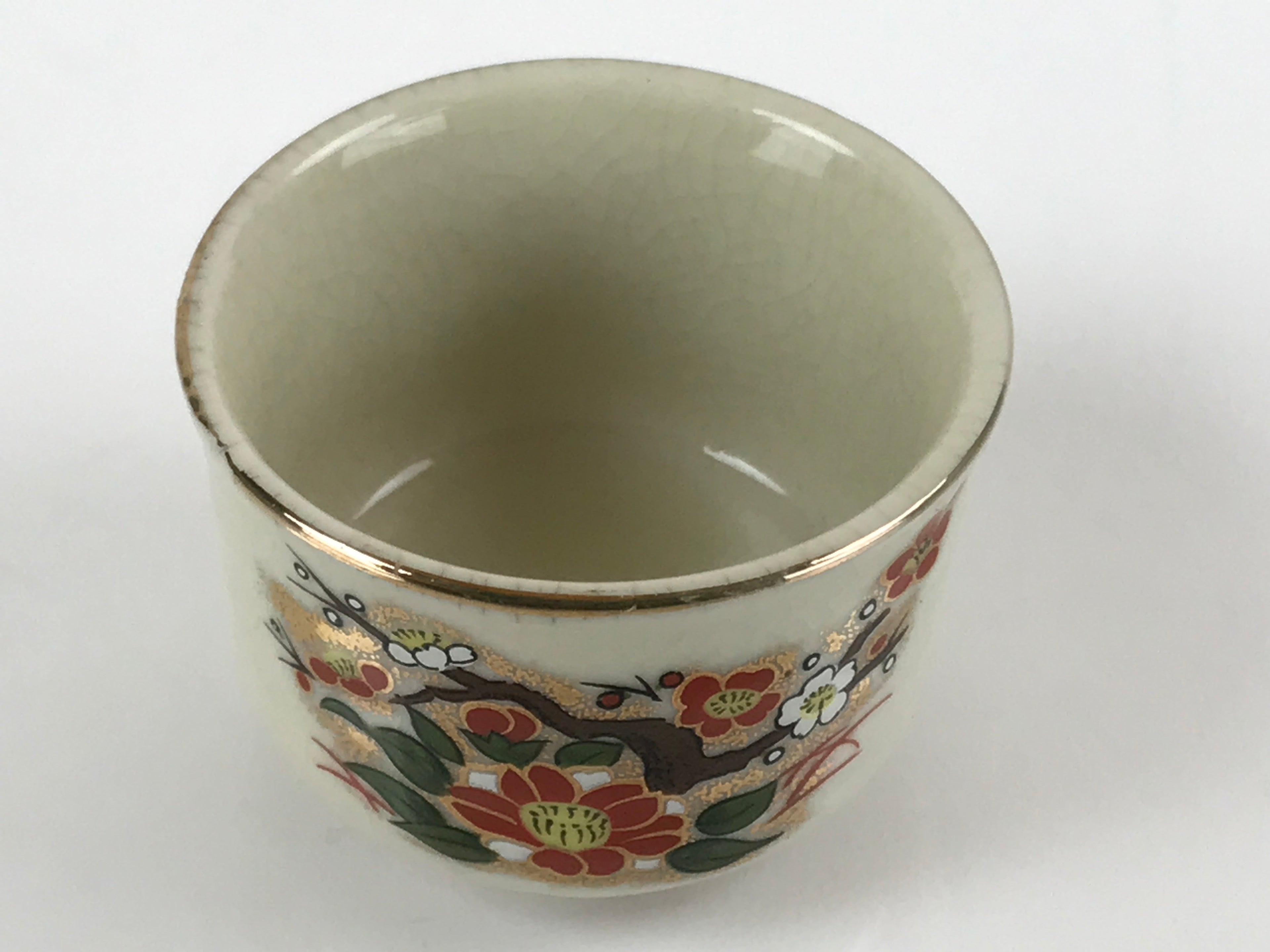 Japanese Porcelain Sake Cup Vtg Tsubomi Ochoko Guinomi Cherry Blossom Red G184