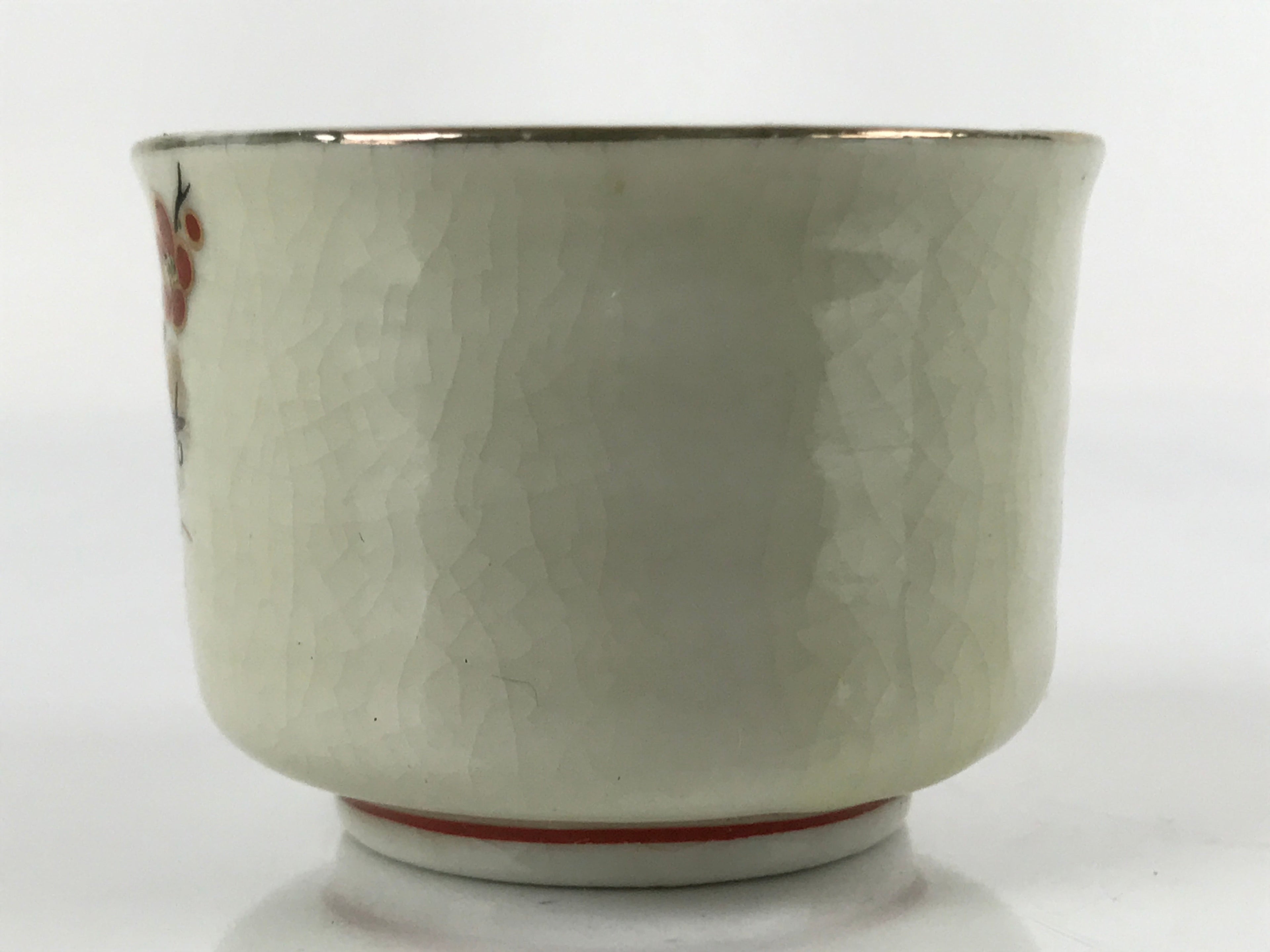 Japanese Porcelain Sake Cup Vtg Tsubomi Ochoko Guinomi Cherry Blossom Red G187