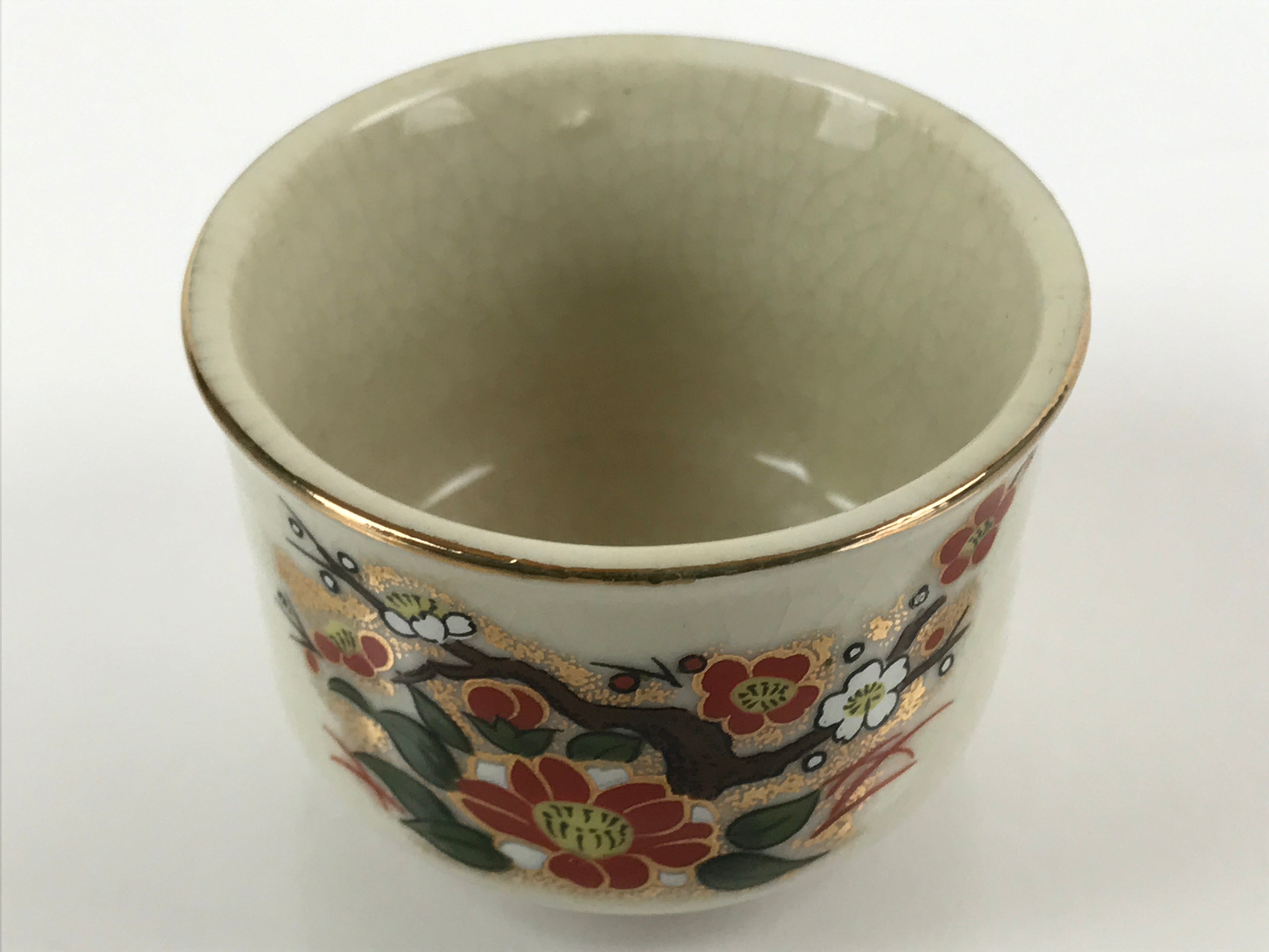 Japanese Porcelain Sake Cup Vtg Tsubomi Ochoko Guinomi Cherry Blossom Red G188