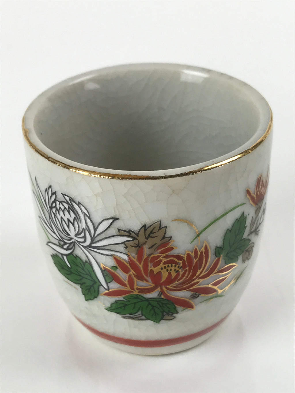 Japanese Porcelain Sake Cup Vtg Tsubomi Ochoko Guinomi Chrysanthemum Kiku G207
