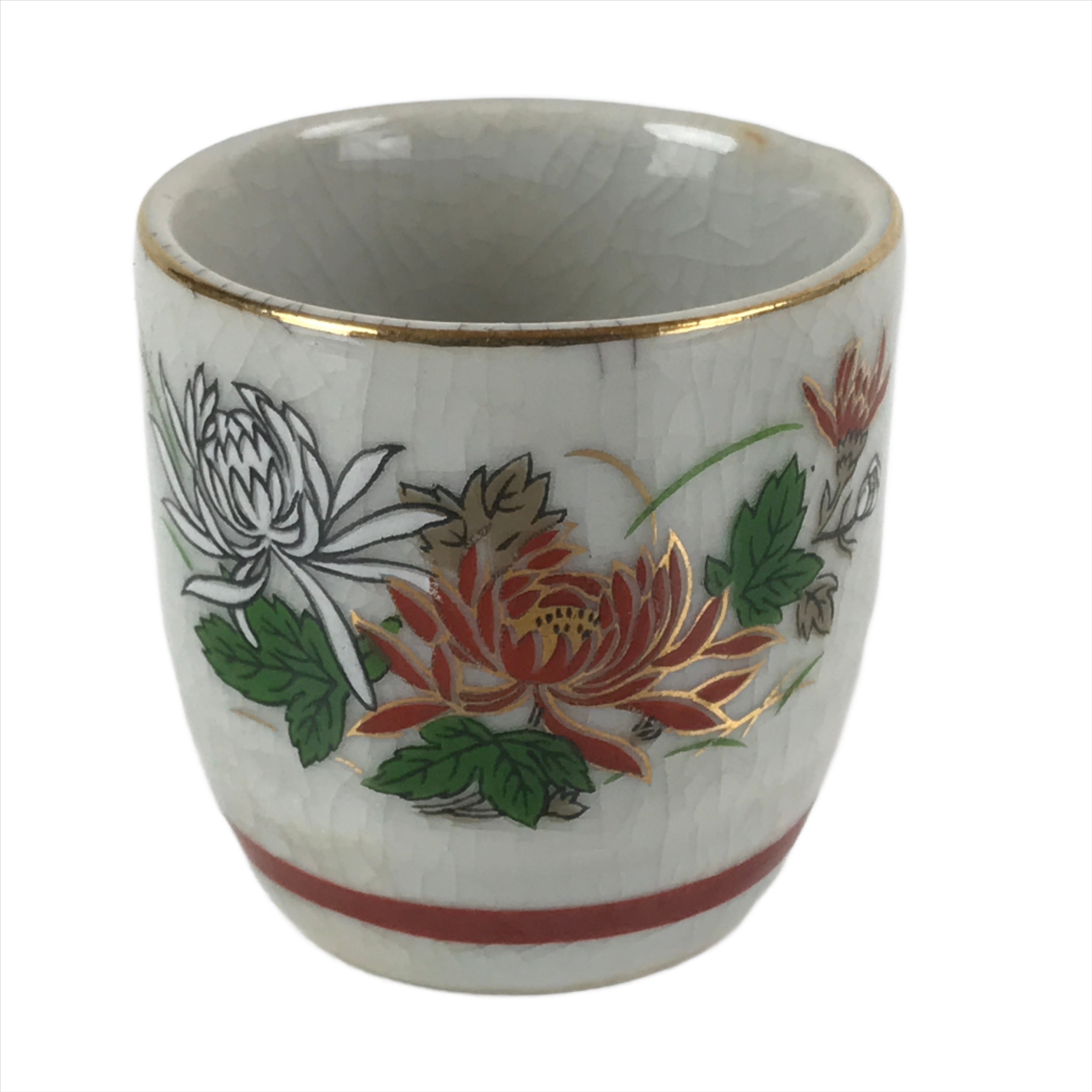 Japanese Porcelain Sake Cup Vtg Tsubomi Ochoko Guinomi Chrysanthemum Kiku G208