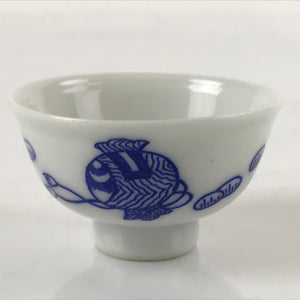 Japanese Porcelain Sake Cup Vtg Tsubomi Ochoko Guinomi Lucky Hammer Blue G180