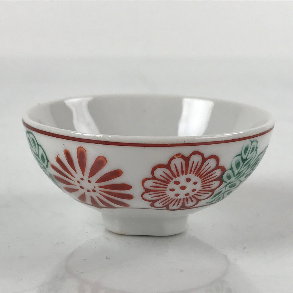 Japanese Porcelain Sake Cup Vtg Tsubomi Ochoko Guinomi Red Chrysanthemum QT157