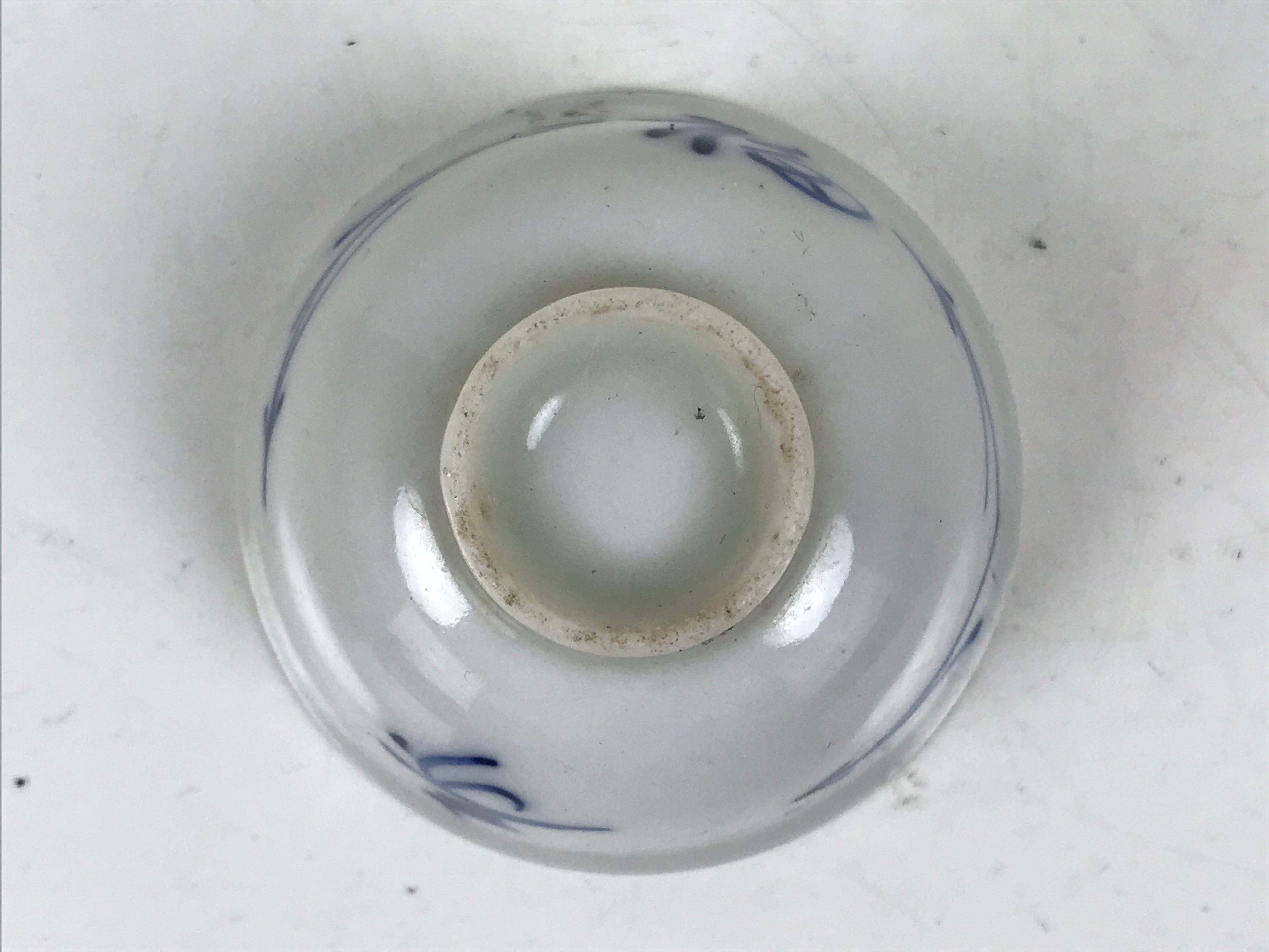 Japanese Porcelain Sake Cup Vtg Tsubomi Ochoko Guinomi Red Kanji Blue Pine G296
