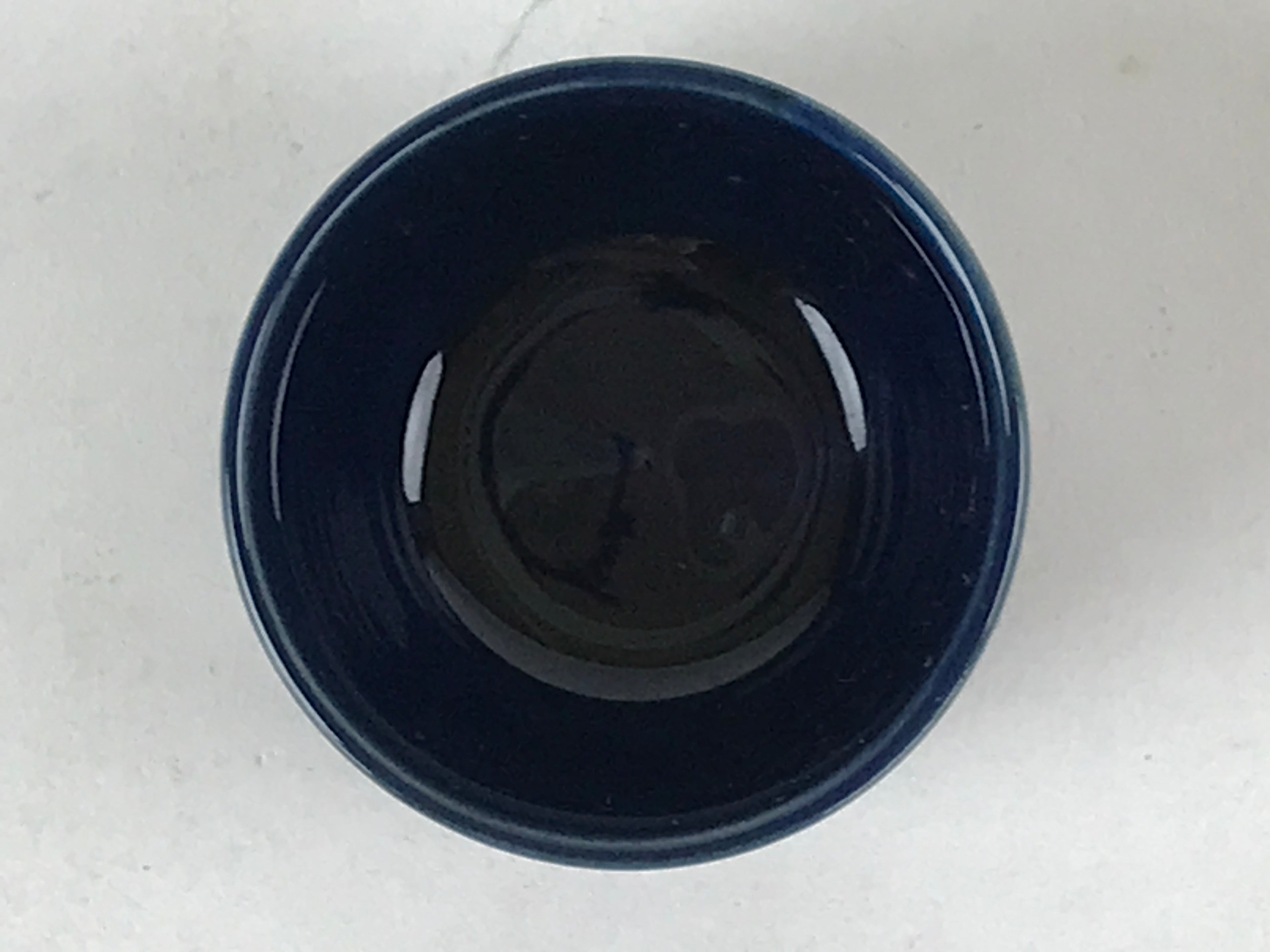 Japanese Porcelain Sake Cup Vtg Tsubomi Ochoko Guinomi Simple Dark Blue G130