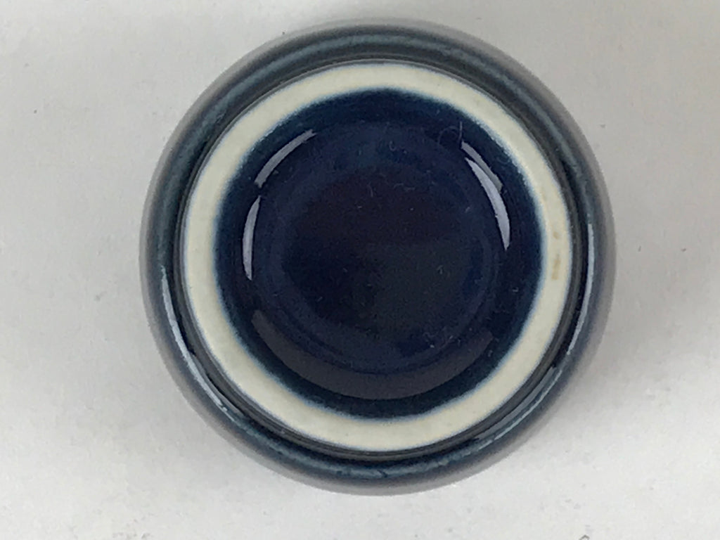 Japanese Porcelain Sake Cup Vtg Tsubomi Ochoko Guinomi Simple Dark Blue G130
