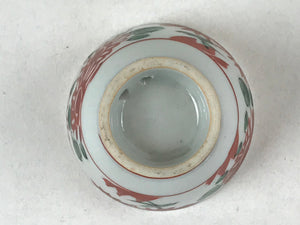 Japanese Porcelain Sake Cup Vtg Tsubomi Ochoko Temple Scene Red Flower G108