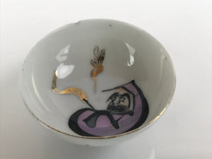 Japanese Porcelain Sake Cup Vtg Wan Ochoko Guinomi Daruma Daishi Purple G199