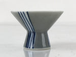 Japanese Porcelain Sake Cup Vtg Wan Ochoko Guinomi Gray Blue Stripes G157
