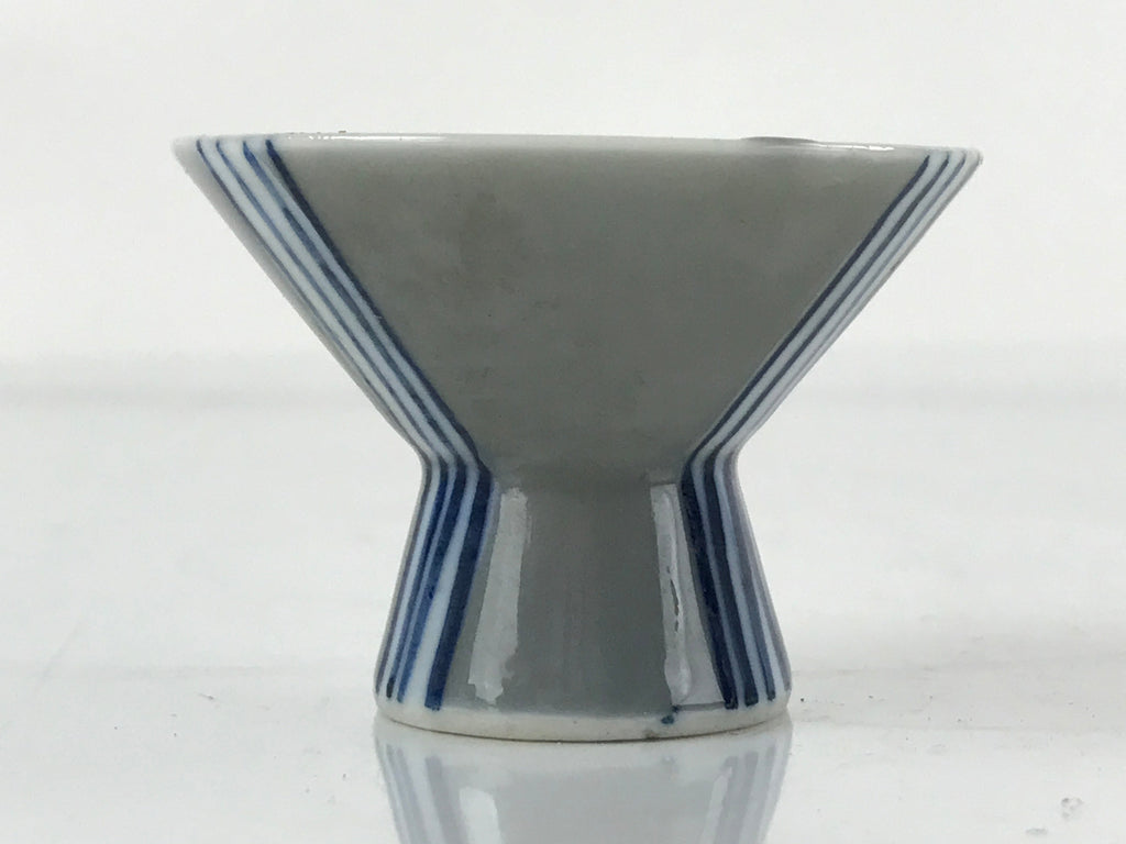 Japanese Porcelain Sake Cup Vtg Wan Ochoko Guinomi Gray Blue Stripes G157