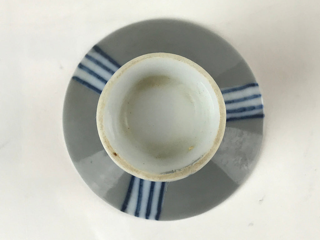 Japanese Porcelain Sake Cup Vtg Wan Ochoko Guinomi Gray Blue Stripes G157