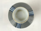 Japanese Porcelain Sake Cup Vtg Wan Ochoko Guinomi Gray Blue Stripes G157