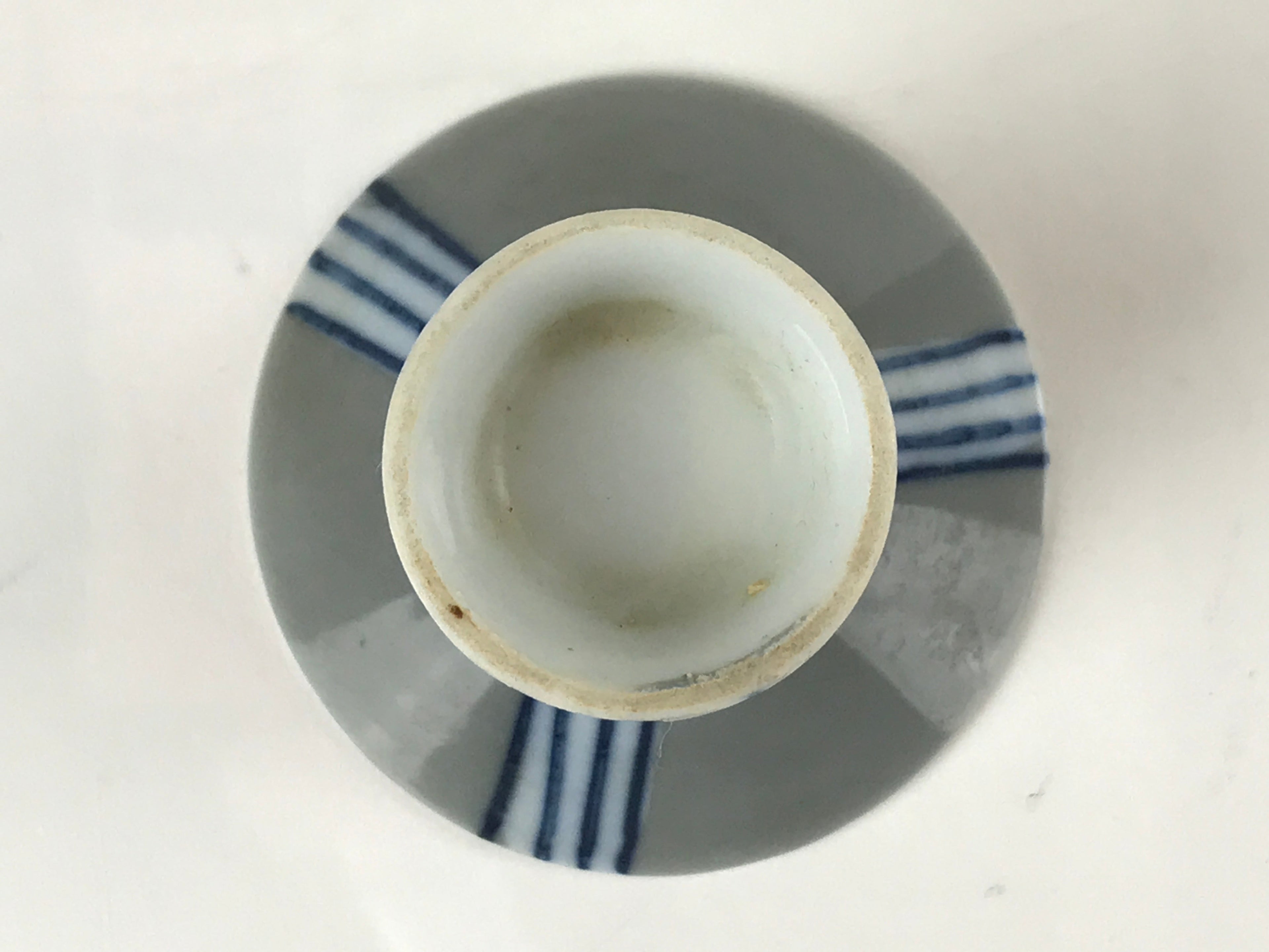 Japanese Porcelain Sake Cup Vtg Wan Ochoko Guinomi Gray Blue Stripes G157