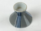 Japanese Porcelain Sake Cup Vtg Wan Ochoko Guinomi Gray Blue Stripes G157