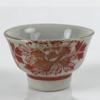 Japanese Porcelain Sake Cup Vtg Wan Ochoko Guinomi Peony Botan Red Gray G182