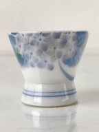 Japanese Porcelain Sake Cup Vtg Wan Ochoko Guinomi Purple Hydrangea Flower G154