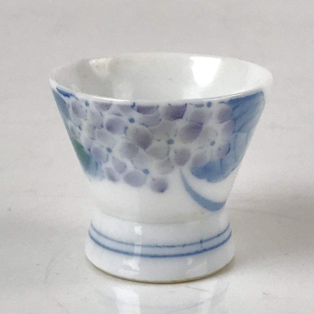 Japanese Porcelain Sake Cup Vtg Wan Ochoko Guinomi Purple Hydrangea Flower G154