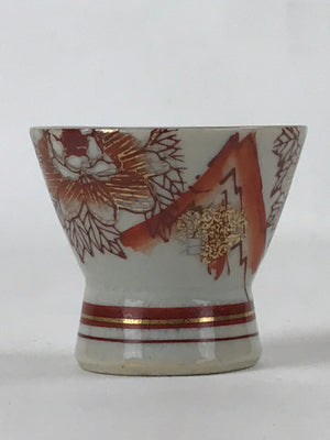 Japanese Porcelain Sake Cup Vtg Wan Ochoko Guinomi Red Gold Flower Mountain G139