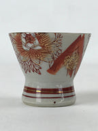 Japanese Porcelain Sake Cup Vtg Wan Ochoko Guinomi Red Gold Flower Mountain G142