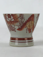 Japanese Porcelain Sake Cup Vtg Wan Ochoko Guinomi Red Gold Flower Mountain G143