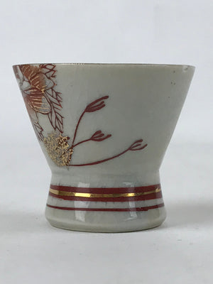 Japanese Porcelain Sake Cup Vtg Wan Ochoko Guinomi Red Gold Flower Mountain G144