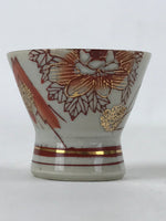 Japanese Porcelain Sake Cup Vtg Wan Ochoko Guinomi Red Gold Flower Mountain G144