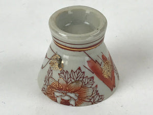 Japanese Porcelain Sake Cup Vtg Wan Ochoko Guinomi Red Gold Flower Mountain G144