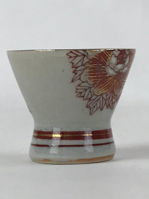 Japanese Porcelain Sake Cup Vtg Wan Ochoko Guinomi Red Gold Flower Mountain G145