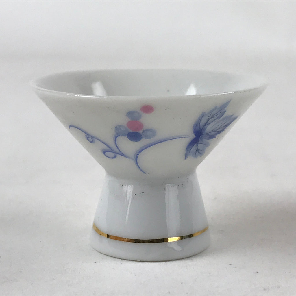 Japanese Porcelain Sake Cup Vtg Wan Ochoko Guinomi White Gold Blue Grapes G123