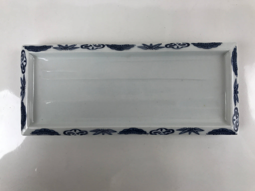 Japanese Porcelain Sashimi Plate Vtg Shochikubai Bamboo Plum Pine Blue PY758