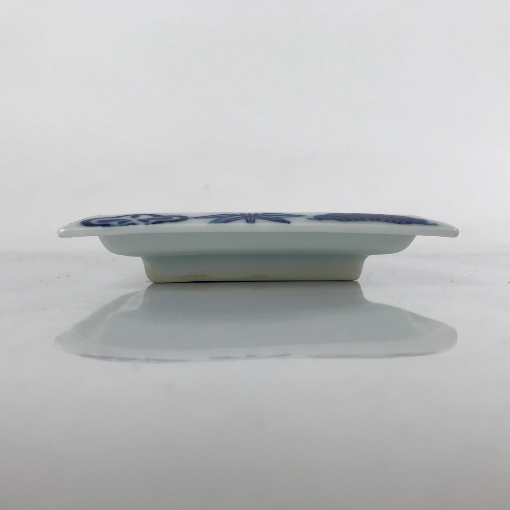 Japanese Porcelain Sashimi Plate Vtg Shochikubai Bamboo Plum Pine Blue PY760