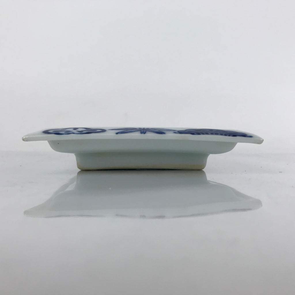 Japanese Porcelain Sashimi Plate Vtg Shochikubai Bamboo Plum Pine Blue PY761