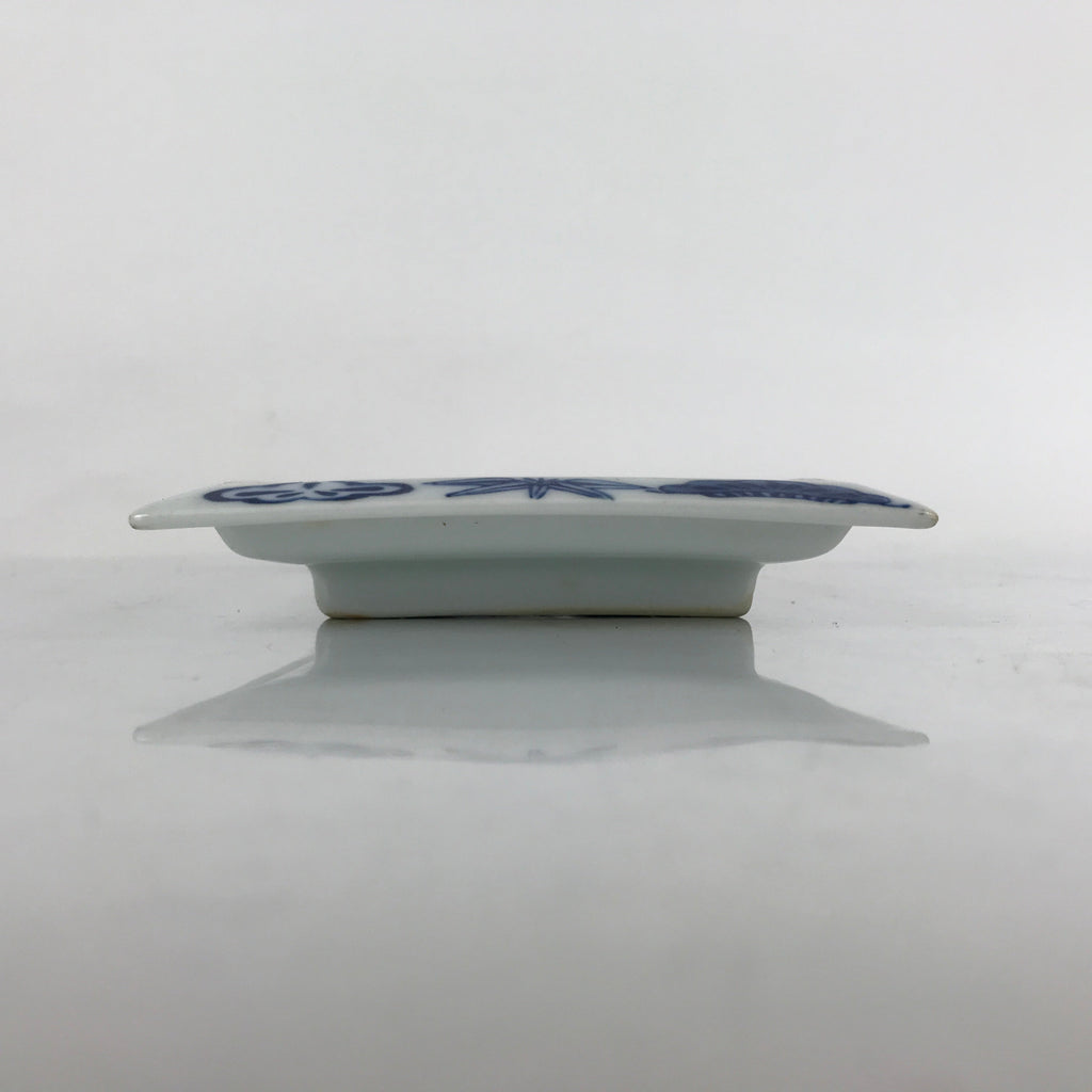 Japanese Porcelain Sashimi Plate Vtg Shochikubai Bamboo Plum Pine Blue PY761