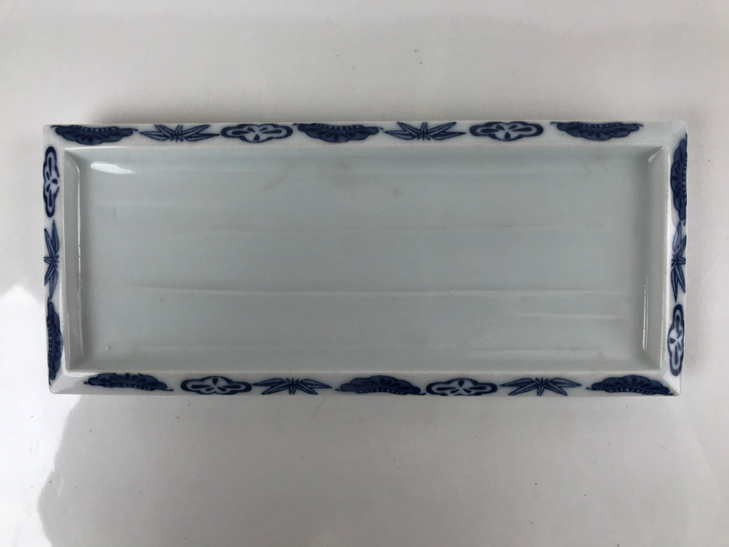 Japanese Porcelain Sashimi Plate Vtg Shochikubai Bamboo Plum Pine Blue PY761