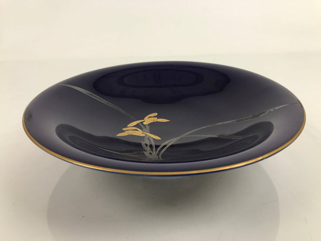 Japanese Porcelain Serving Dish Plate Vtg Koransha Sara Blue Gold Iris Ayame Y10