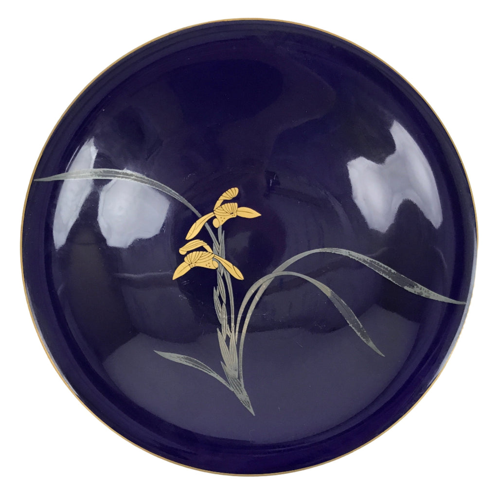 Japanese Porcelain Serving Dish Plate Vtg Koransha Sara Blue Gold Iris Ayame Y10