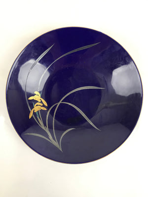 Japanese Porcelain Serving Dish Plate Vtg Koransha Sara Blue Gold Iris Ayame Y14