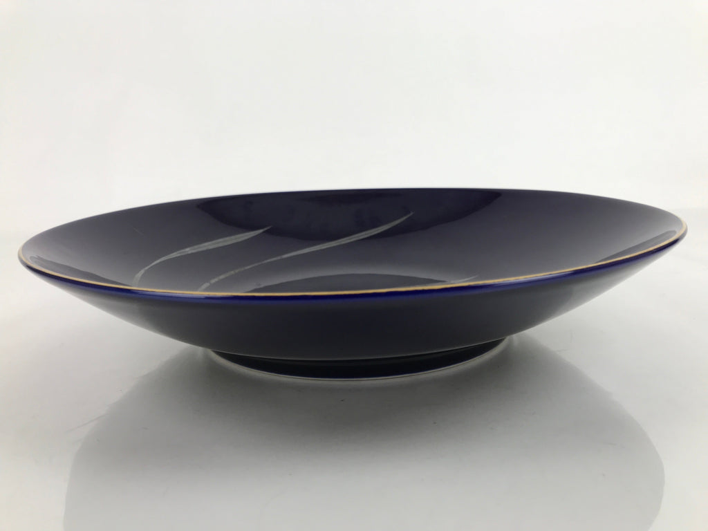 Japanese Porcelain Serving Dish Plate Vtg Koransha Sara Blue Gold Iris Ayame Y17