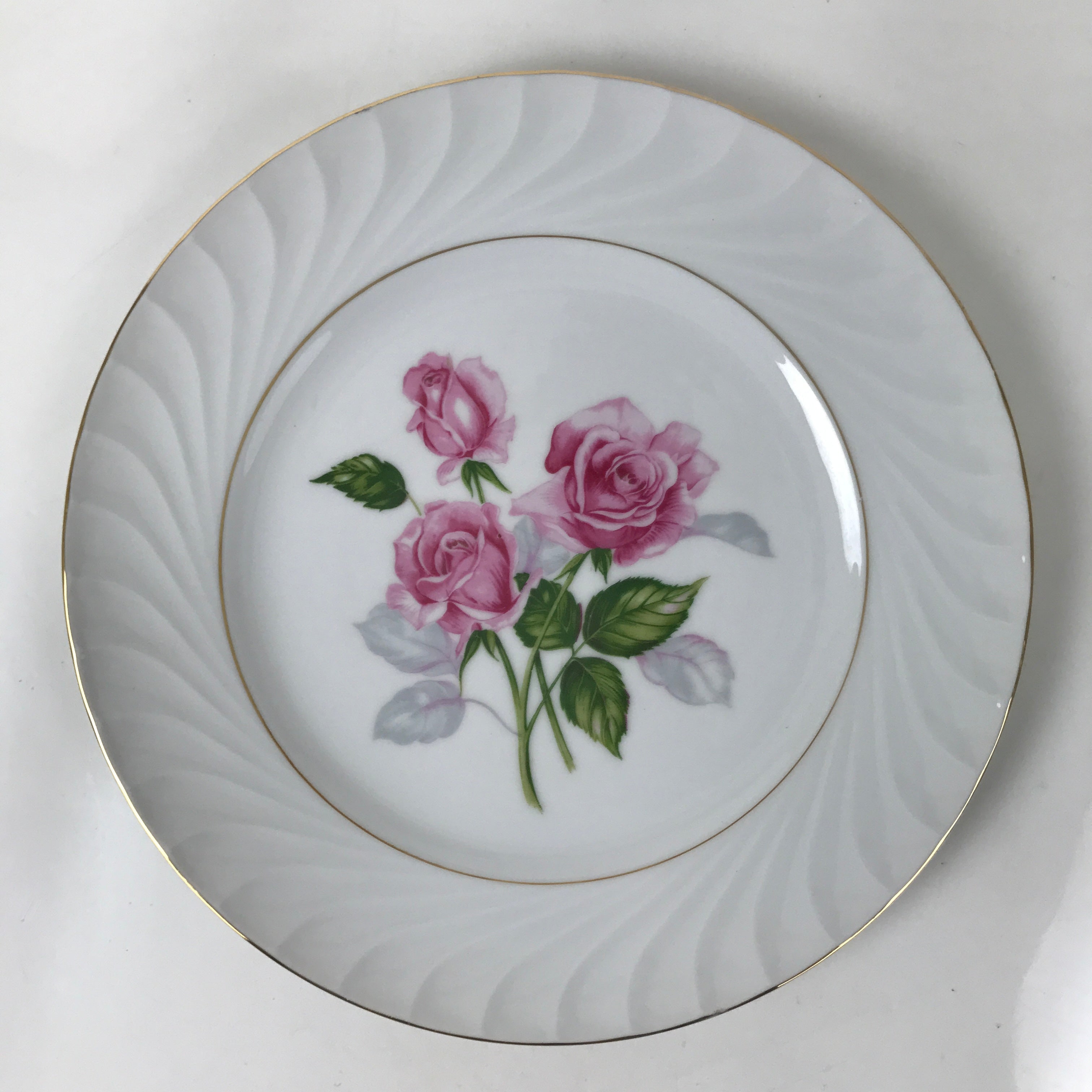 Japanese Porcelain Serving Plate Sone China Round Lg Pink Rose Floral Leaf Y264