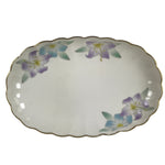 Japanese Porcelain Serving Plate Vtg Oval White Floral Lily Gold Kikuzara Y448