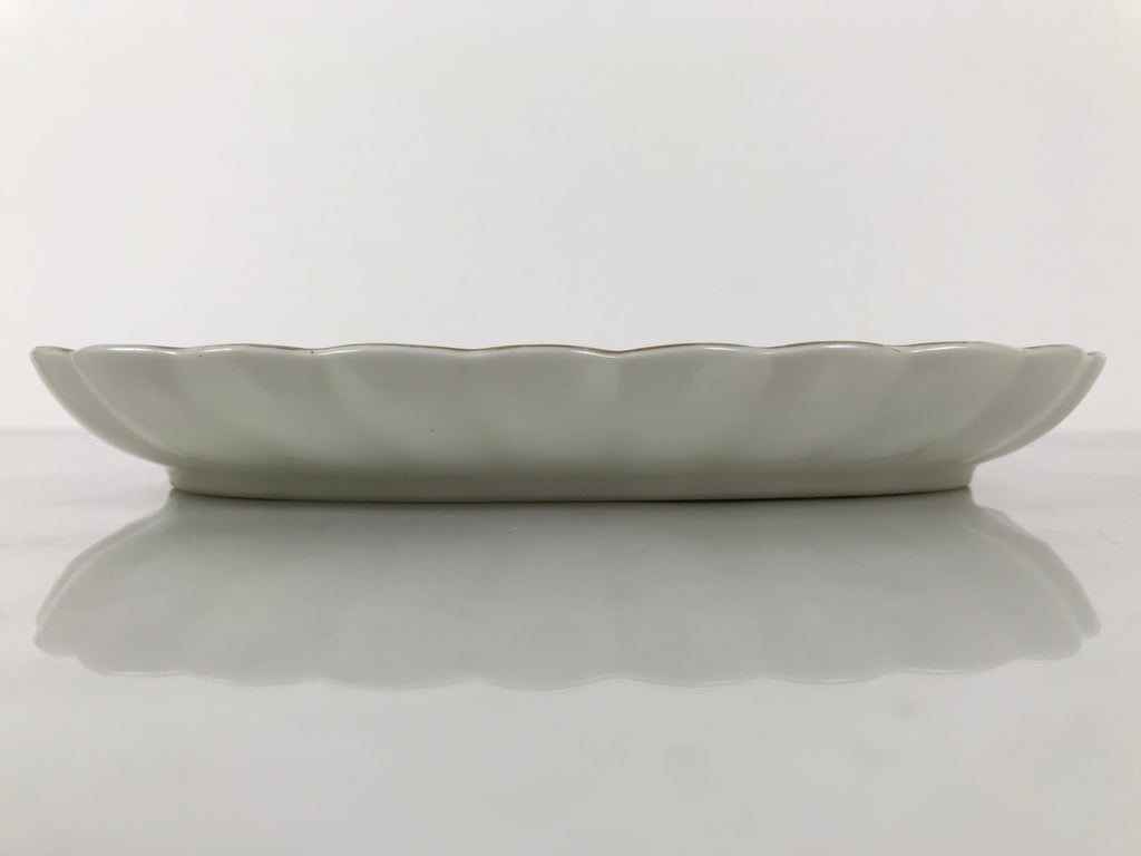 Japanese Porcelain Serving Plate Vtg Oval White Floral Lily Gold Kikuzara Y450