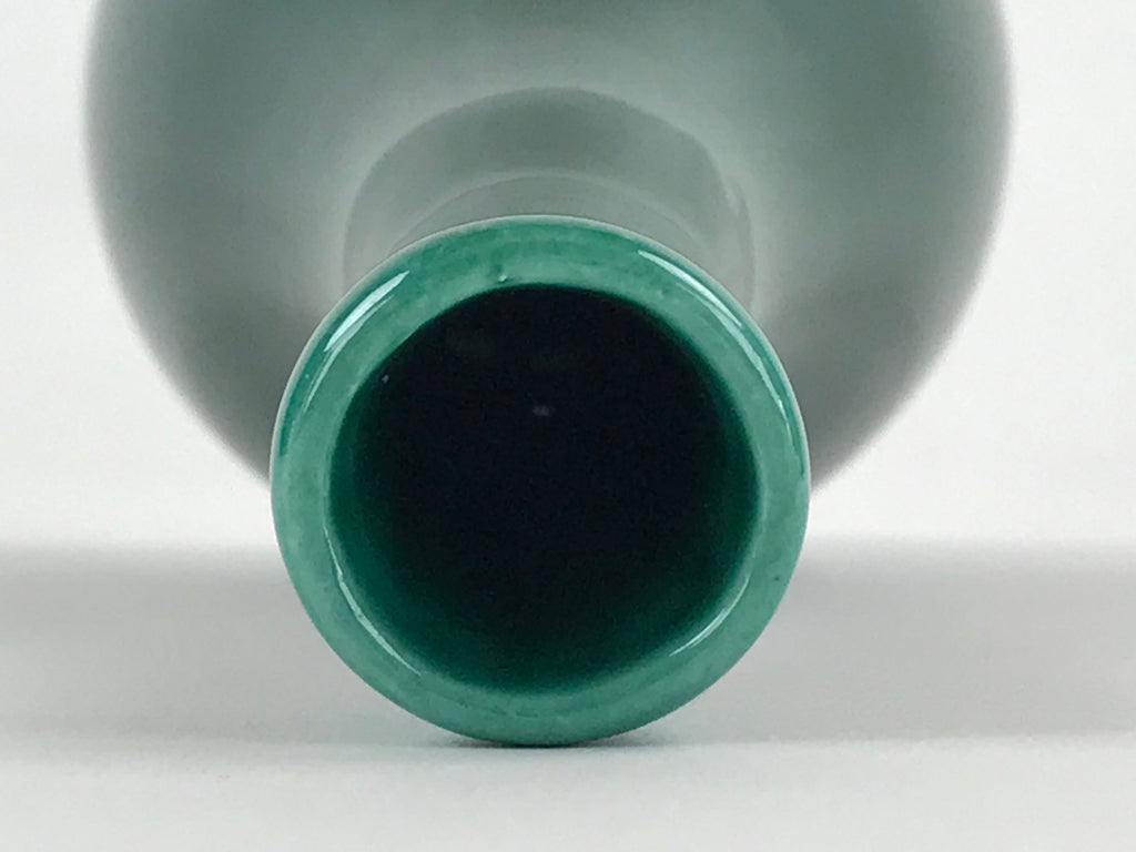 Japanese Porcelain Single Flower Vase Pottery Yakimono Tsurukubi Green PX695