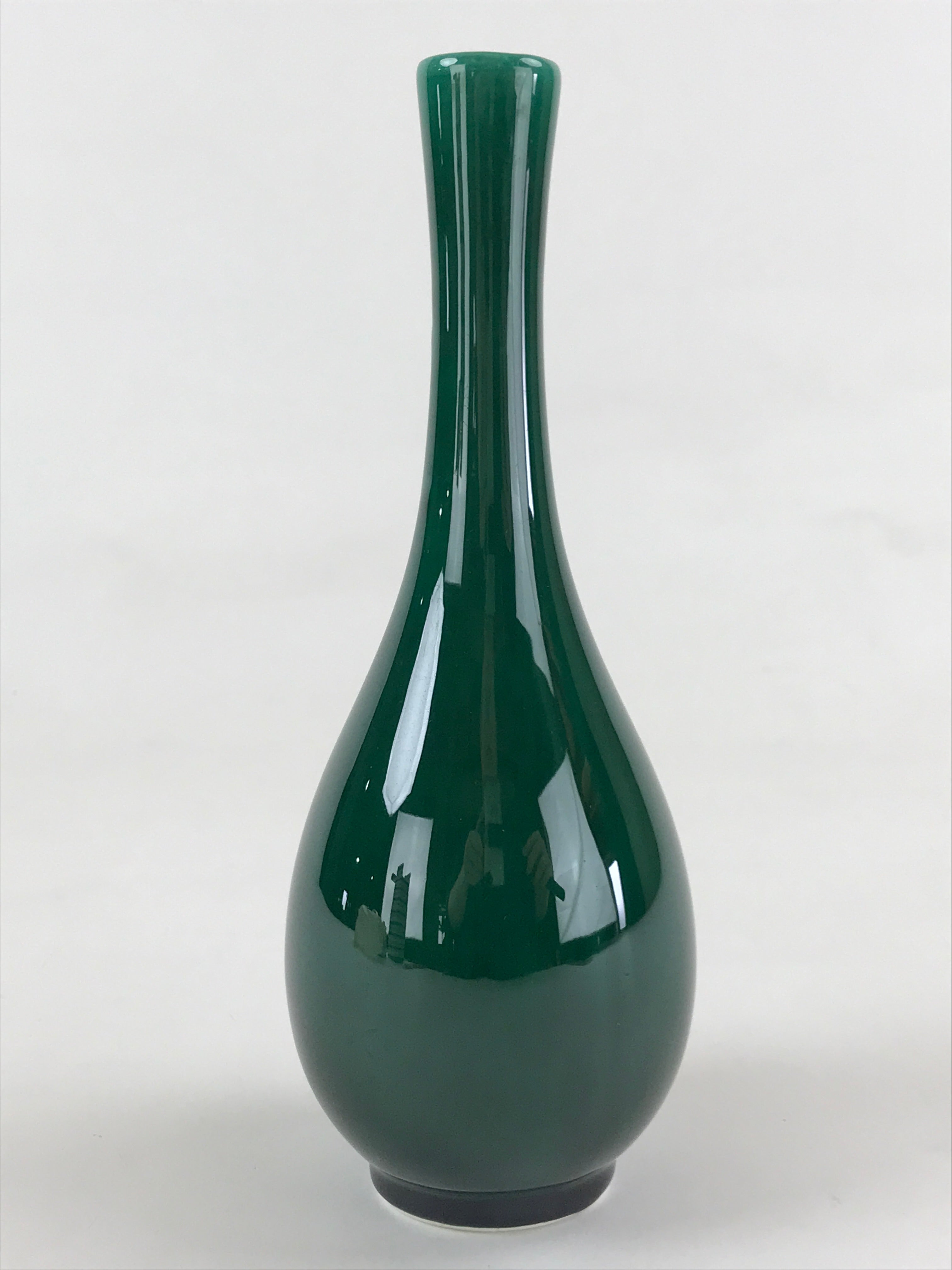 Japanese Porcelain Single Flower Vase Pottery Yakimono Tsurukubi Green PX695